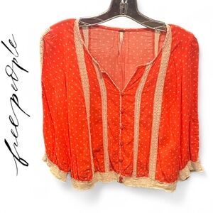 Free People Crochet Boho Peasent Top